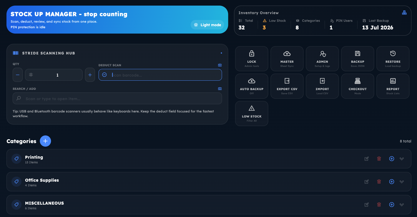 Stock Up Manager app screenshot